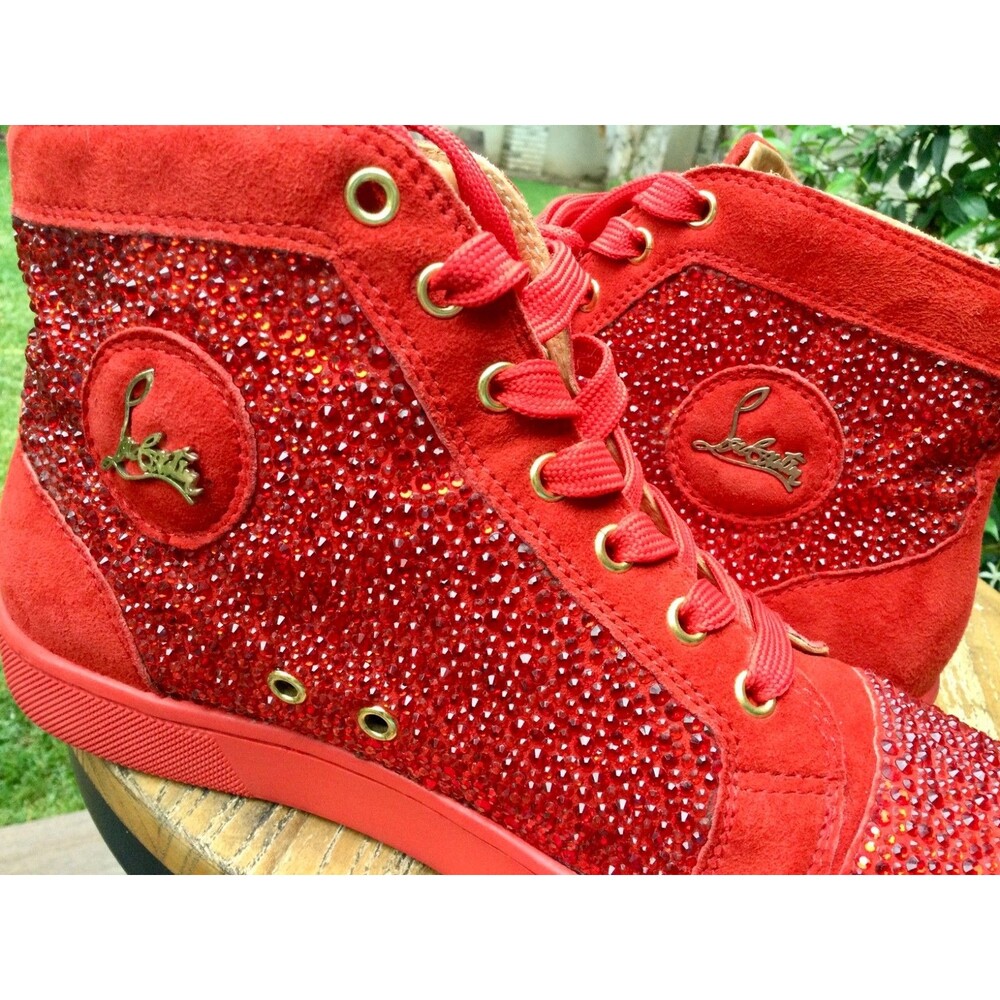 Christian Louboutin Sz 41 US 8 Red Crystal Pavot Suede Custom Strass Sneaker Men